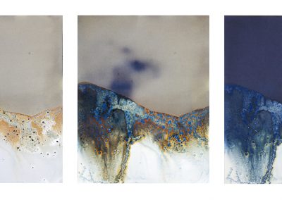 Littoral Drift Continuum #13 (Three Moments in Forty-eight Hours, Rodeo Beach, CA 07.21.13, One Wave, Poured); re-photographed unique cyanotype printed as archival pigment print, 14”x36"